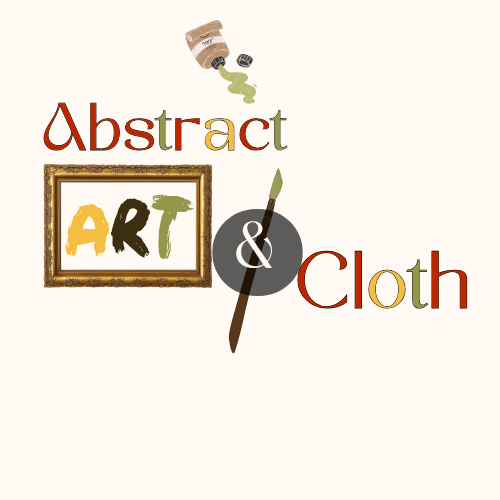Logo with text 'Abstract Art & Cloth' featuring a frame, paintbrush, and inkwell on a white background.